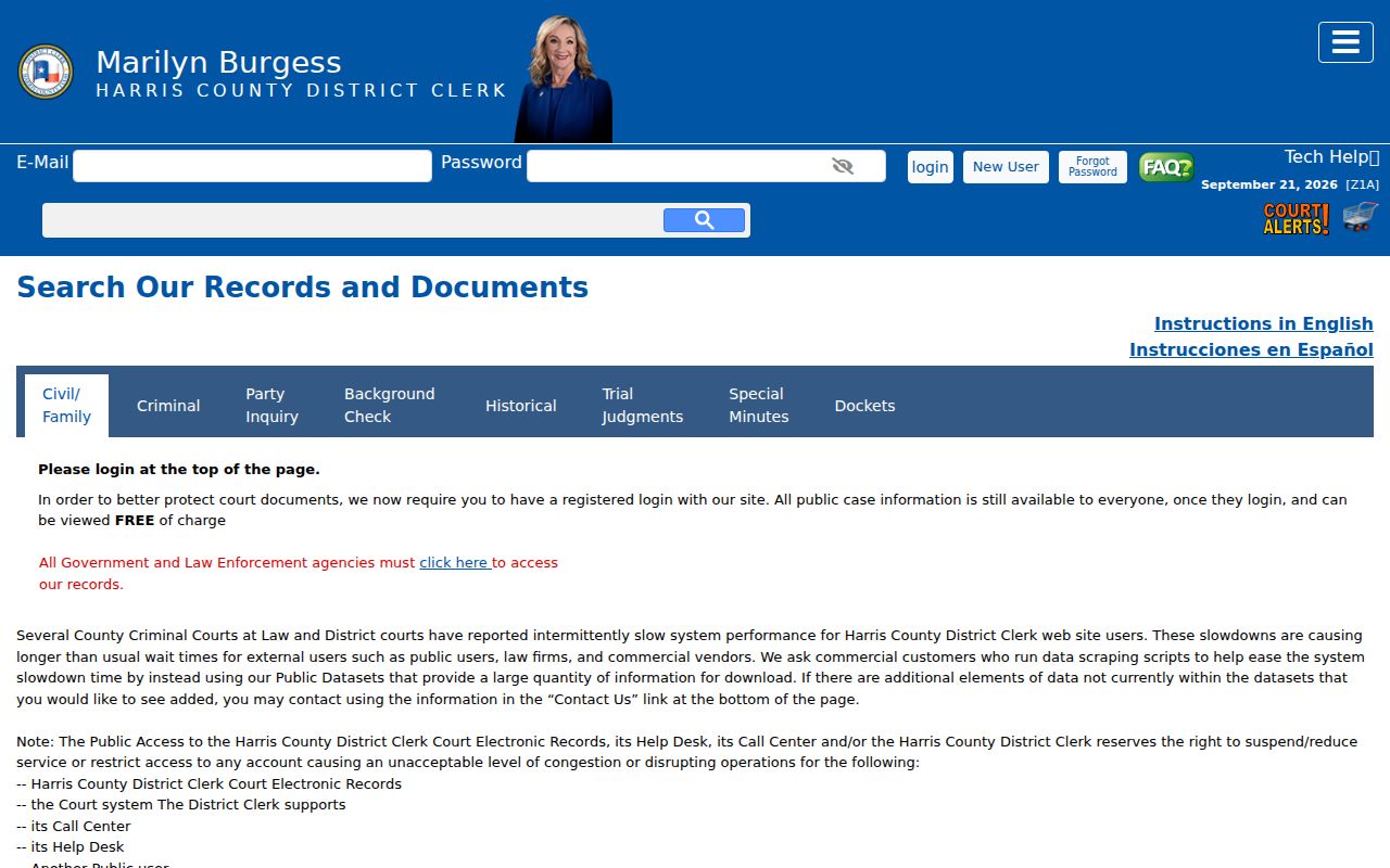 Harris County warrant search through District Clerk public records