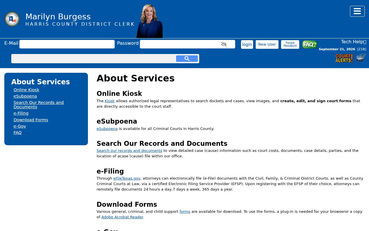 Harris County warrant search through District Clerk criminal e-services