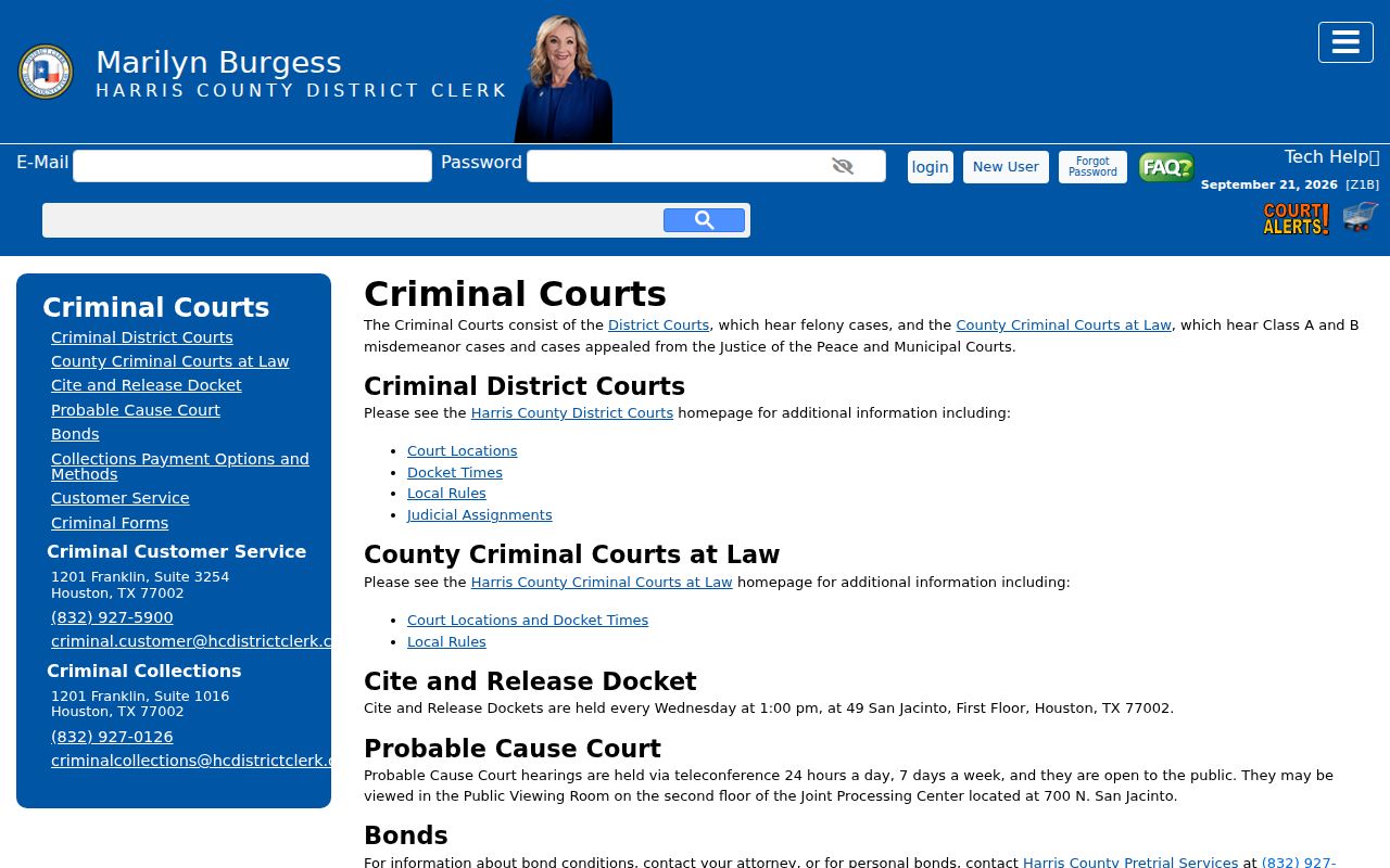 Harris County criminal warrant records and court routing