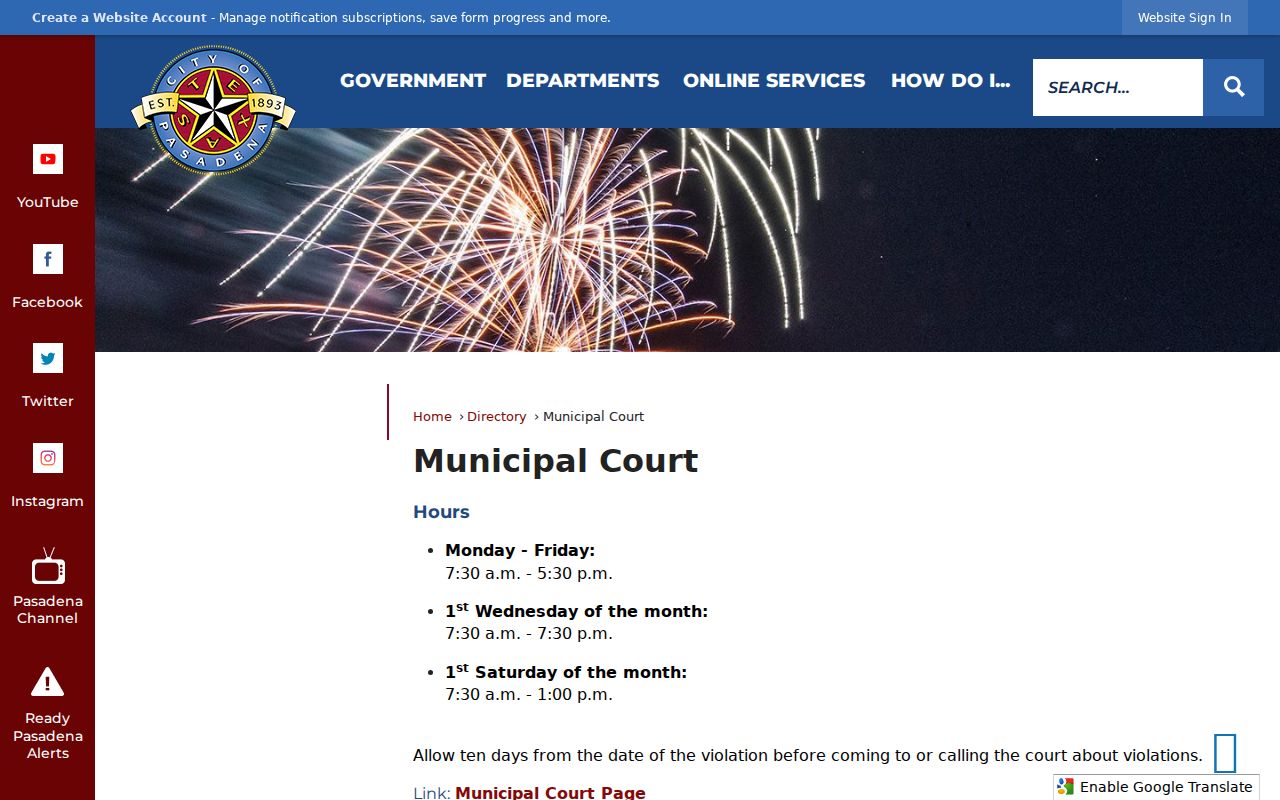 Harris County Pasadena Municipal Court directory for warrant records