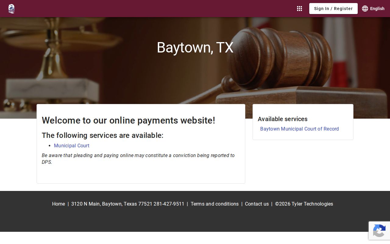Harris County Baytown Municipal Court payment portal for Baytown warrant records